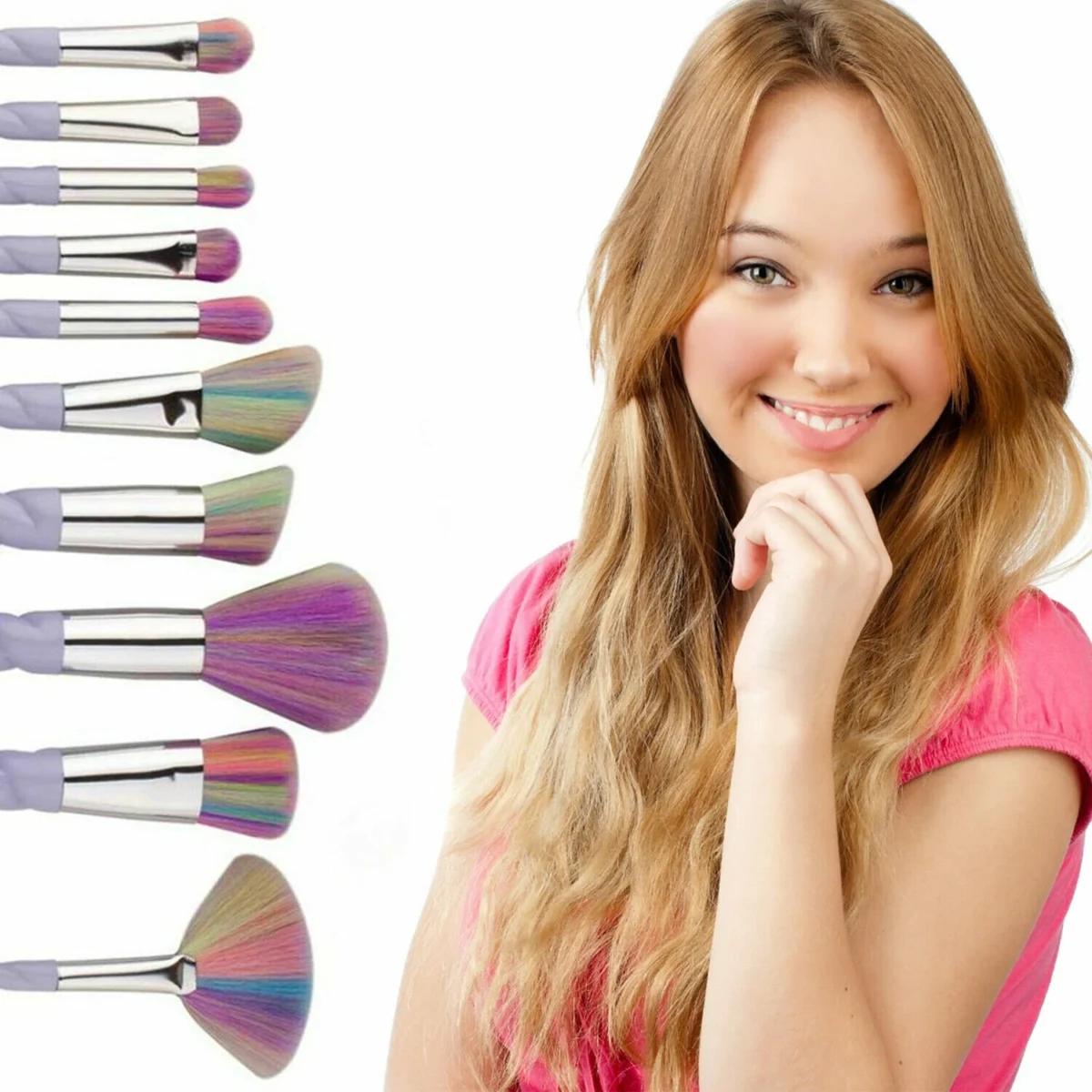 ⁦مجموعة فرش مكياج يونيكورن احترافية من 10 قطع، طقم فرش بودرة الوجه⁩ - الصورة ⁦3⁩