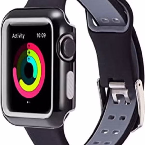 سوار أسود بحري قابل للتهوية بفتحات رياضية من السيليكون للساعة الذكية 42 مم سوار وحزام وحافظة