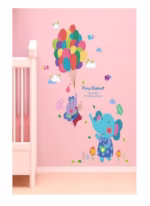 ملصق جداري للتزيين بنمط فيل سعيد متعدد الألوان