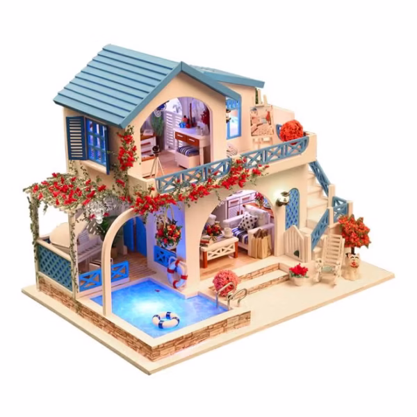 مجموعة بيت الدمية الخشبية المصغرة