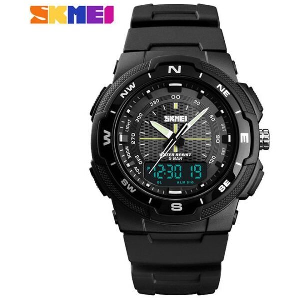 ساعة يد رقمية وتناظرية بسوار من الجلد الصناعي