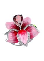 خاتم فضي بنقشة زهور