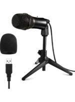 ميكروفون USB مع حامل ثلاثي القوائم صغير لسطح المكتب وواقي للرياح