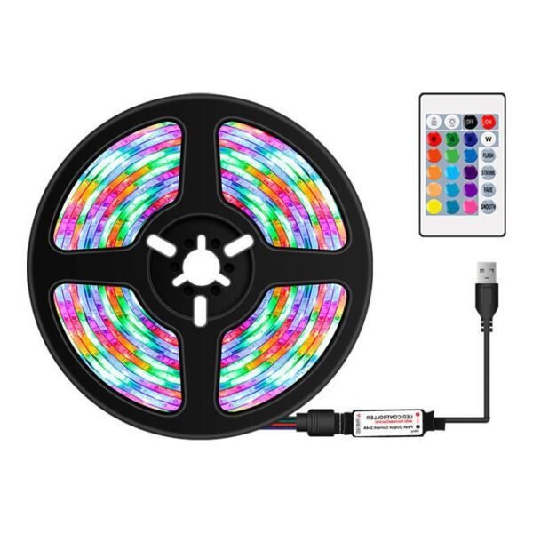 شريط إضاءة LED RGB ملون قابل للتعتيم بمنفذ USB مع جهاز تحكم عن بعد بالأشعة تحت الحمراء