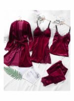 ⁦طقم بيجامة نوم سادة من 4 قطع⁩ - الصورة ⁦2⁩