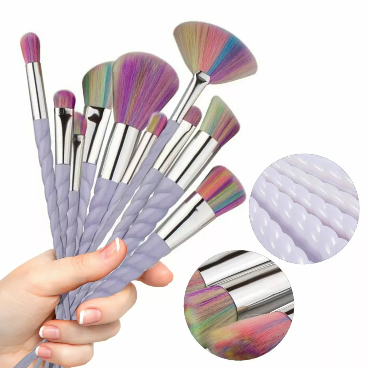 ⁦مجموعة فرش مكياج يونيكورن احترافية من 10 قطع، طقم فرش بودرة الوجه⁩ - الصورة ⁦2⁩