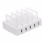 محطة شحن ذكية مع موزع USB بأربعة منافذ، لون أبيض
