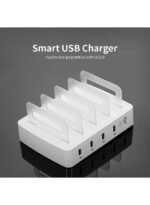 ⁦محطة شحن ذكية مع موزع USB بأربعة منافذ، لون أبيض⁩ - الصورة ⁦5⁩