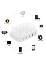 ⁦محطة شحن ذكية مع موزع USB بأربعة منافذ، لون أبيض⁩ - الصورة ⁦6⁩