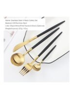 ⁦مجموعة أدوات مائدة من الفولاذ المقاوم للصدأ مكونة من 4 قطع مصقولة بالمرآة وقابلة لإعادة الاستخدام، تتضمن سكينًا وشوكة وملعقة بحجمين⁩ - الصورة ⁦3⁩