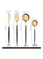 ⁦مجموعة أدوات مائدة من الفولاذ المقاوم للصدأ مكونة من 4 قطع مصقولة بالمرآة وقابلة لإعادة الاستخدام، تتضمن سكينًا وشوكة وملعقة بحجمين⁩ - الصورة ⁦4⁩