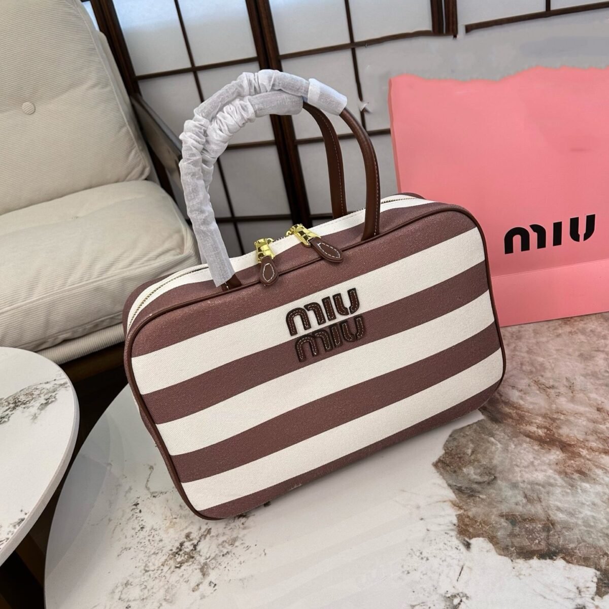 ⁦حقيبة ميوميو القماشية المخططة⁩ - الصورة ⁦1⁩