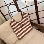 حقيبة ميو ميو القماشية المخططة