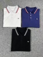 قميص بولو رجالي صيفي جديد من برادا، بأكمام قصيرة، بشعار كلاسيكي، مناسب للعمل، بتصميم كاجوال