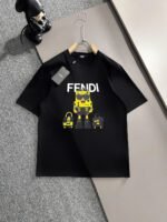 ⁦تيشيرت فندي الجديد من القطن بياقة دائرية وأكمام قصيرة⁩ - الصورة ⁦2⁩