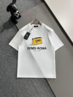 تيشيرت فندي الجديد من القطن بياقة دائرية وأكمام قصيرة