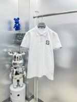 قميص بولو صيفي جديد من فندي، بأكمام قصيرة، مطرز بأحرف، ياقة دائرية