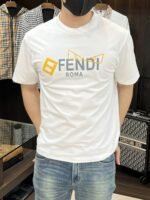 تيشيرت فندي الرجالي العصري، كاجوال بأكمام قصيرة، بتصميم جديد وعصري