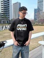 تيشيرت غوتشي قطني جديد بياقة دائرية وأكمام قصيرة