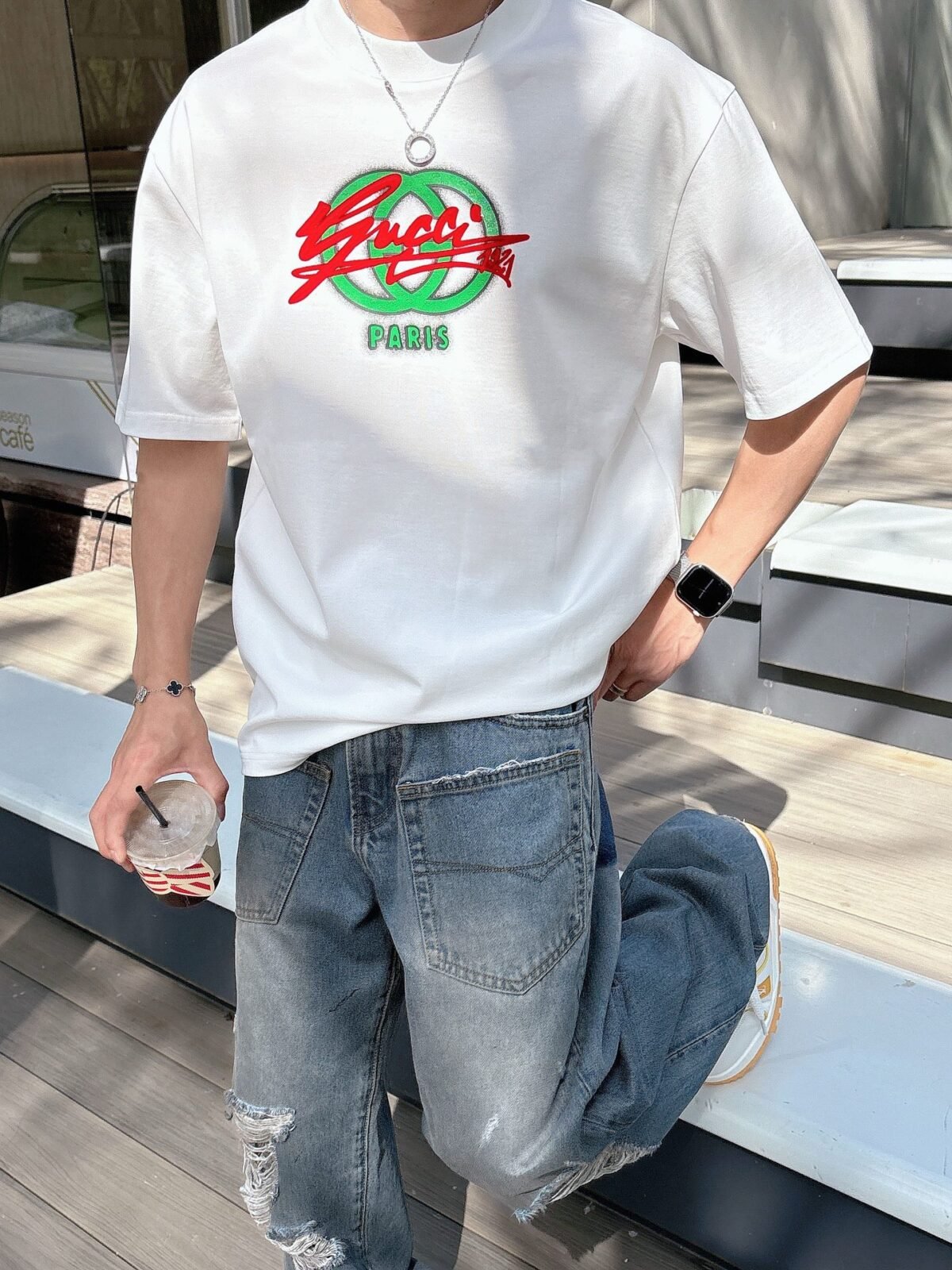 ⁦تيشيرت غوتشي الجديد بأكمام قصيرة وياقة مستديرة⁩ - الصورة ⁦6⁩