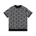 تيشيرت فندي مزدوج فلوغو جاكار بياقة دائرية محبوك